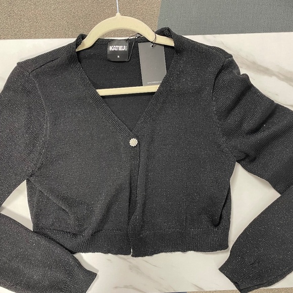 NWT Katie J NYC Angelica Black Sparkle Cardigan Pearl Button - Picture 1 of 4